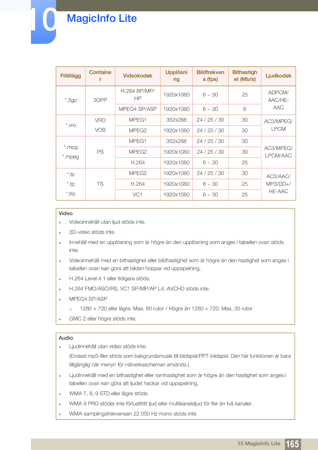 Samsung LH55MEBPLGC/EN manual  MPEG4 SP/ASP 