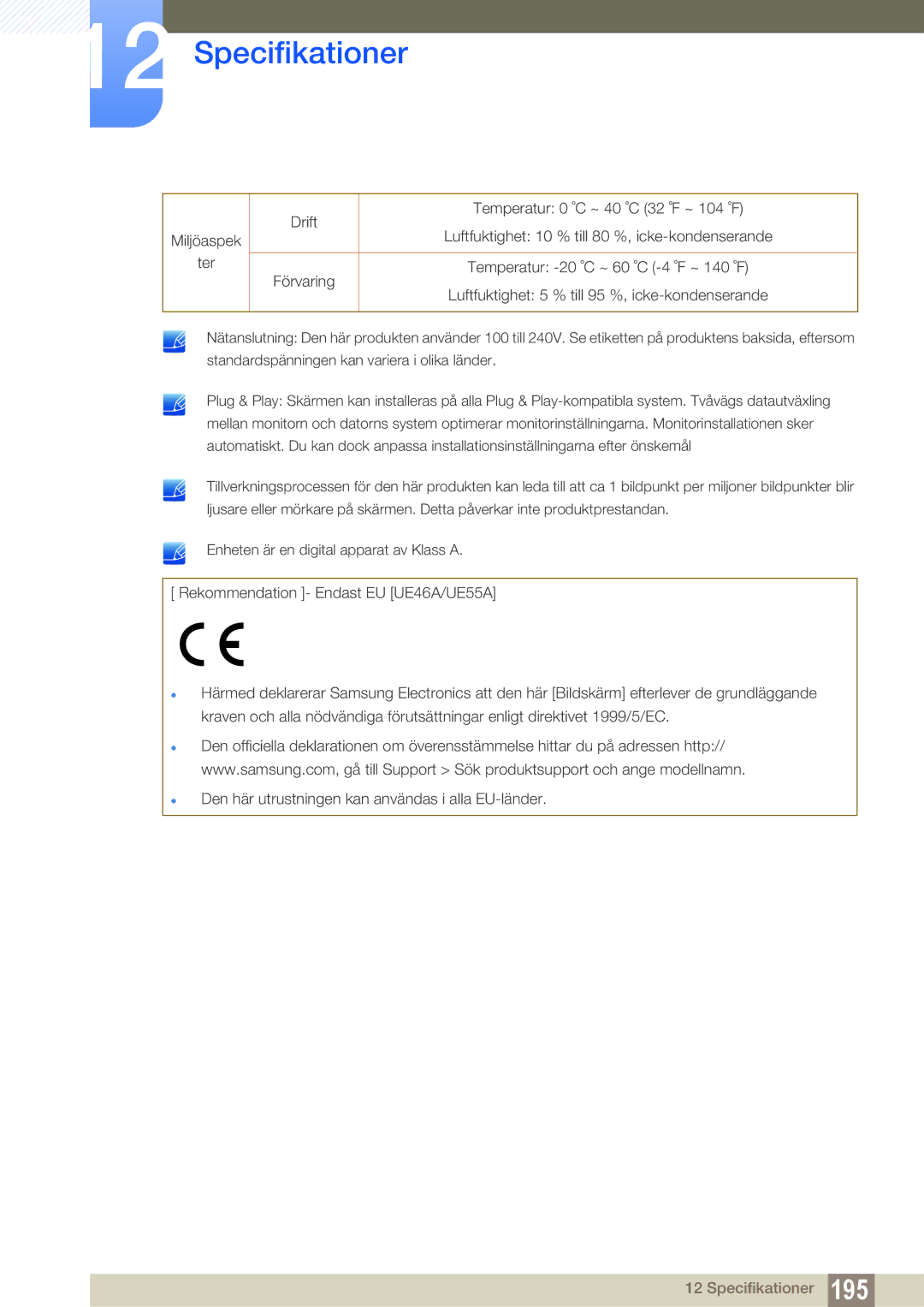 Samsung LH55MEBPLGC/EN manual Specifikationer 