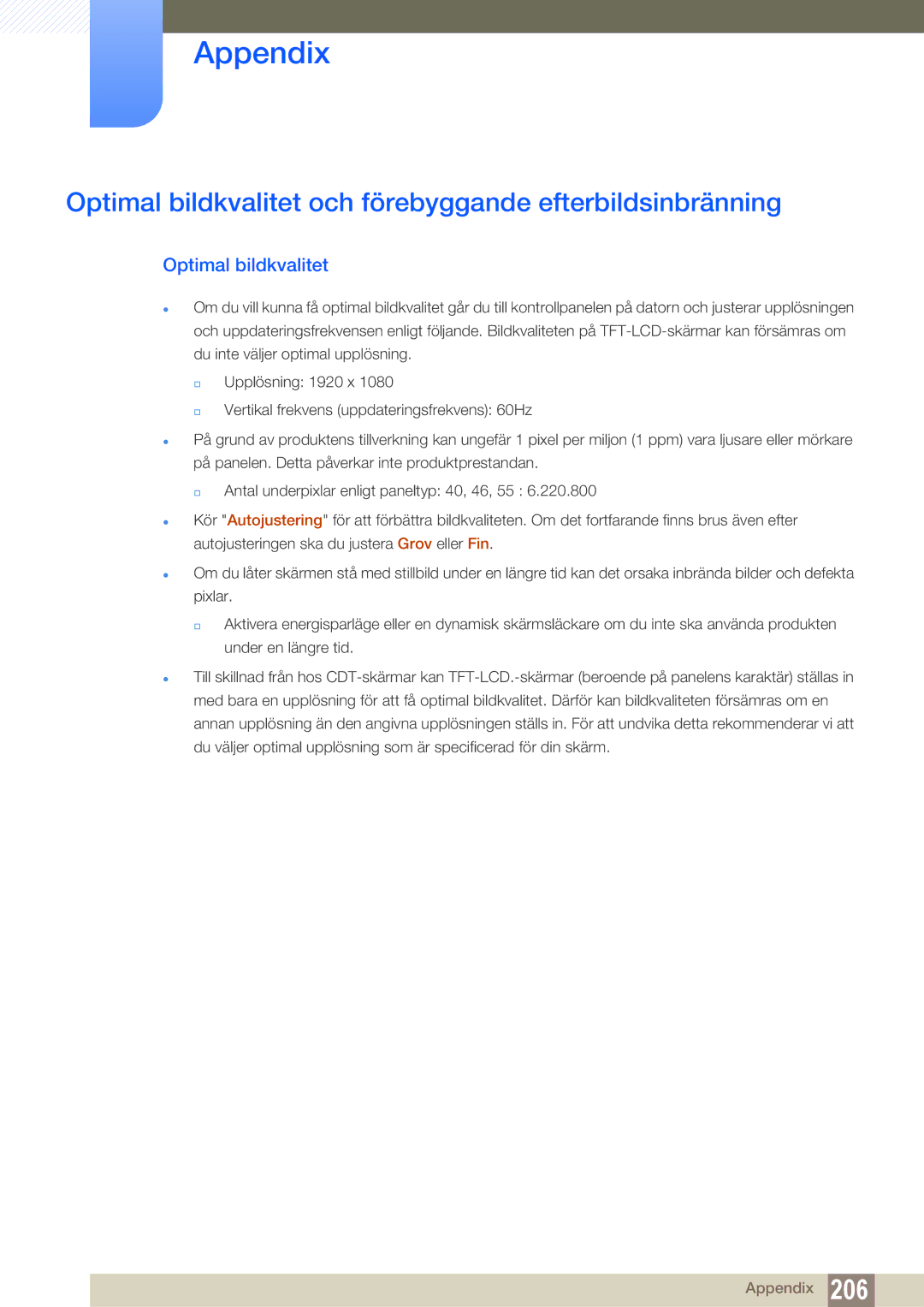 Samsung LH55MEBPLGC/EN manual Optimal bildkvalitet och förebyggande efterbildsinbränning 