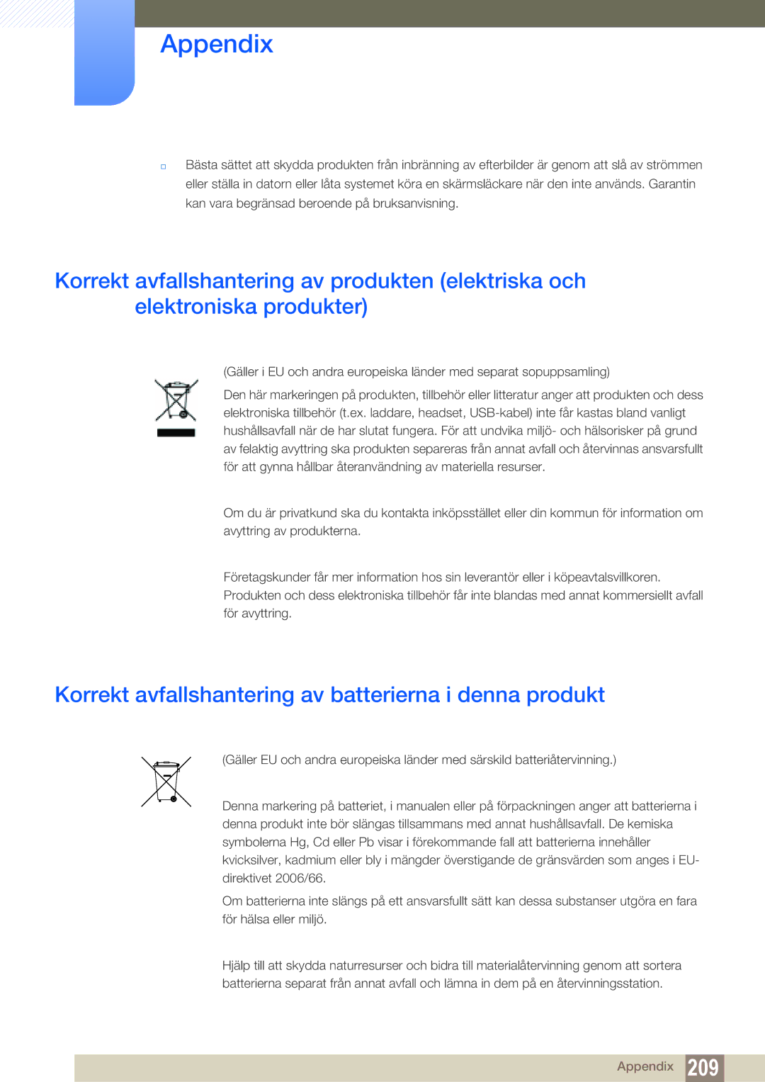 Samsung LH55MEBPLGC/EN manual Korrekt avfallshantering av batterierna i denna produkt 