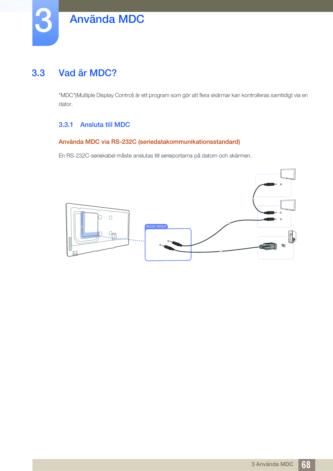 Samsung LH55MEBPLGC/EN manual Vad är MDC?, Ansluta till MDC, Använda MDC via RS-232C seriedatakommunikationsstandard 