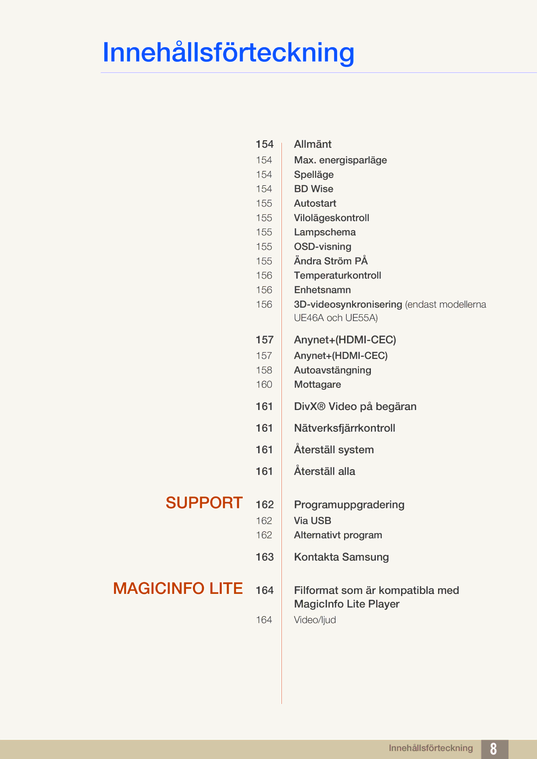 Samsung LH55MEBPLGC/EN manual Support 