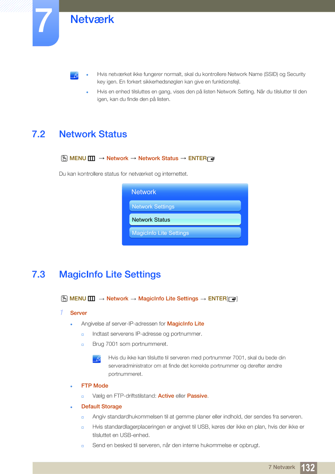 Samsung LH55MEBPLGC/EN manual Network Status, MagicInfo Lite Settings 