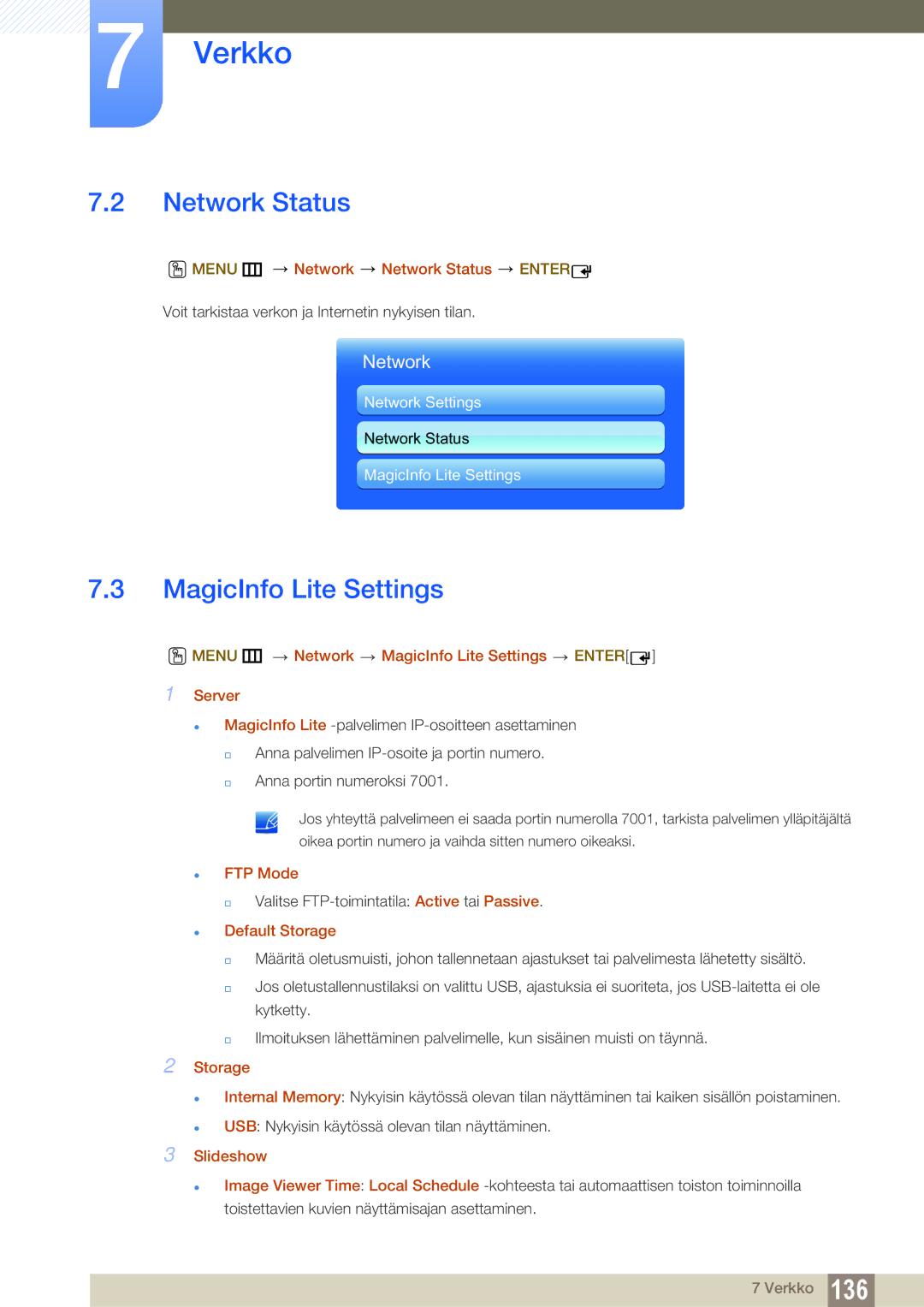 Samsung LH55MEBPLGC/EN manual Network Status, MagicInfo Lite Settings 