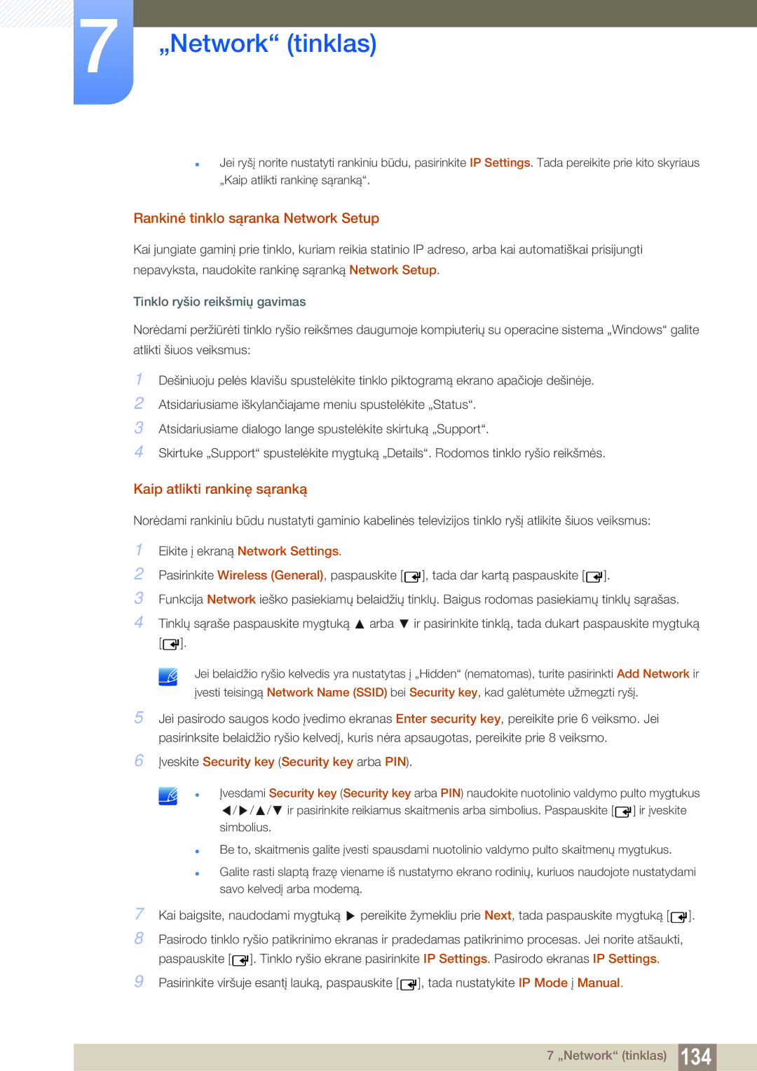 Samsung LH55MEBPLGC/EN manual Rankinė tinklo sąranka Network Setup, Kaip atlikti rankinę sąranką 