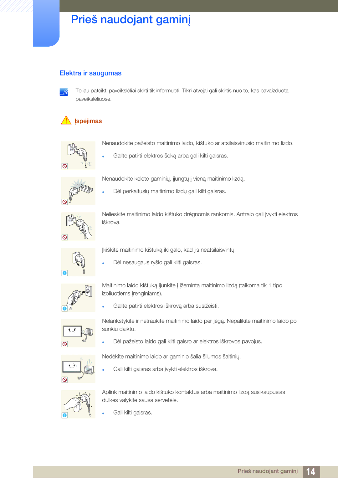 Samsung LH55MEBPLGC/EN manual Elektra ir saugumas, Įspėjimas 