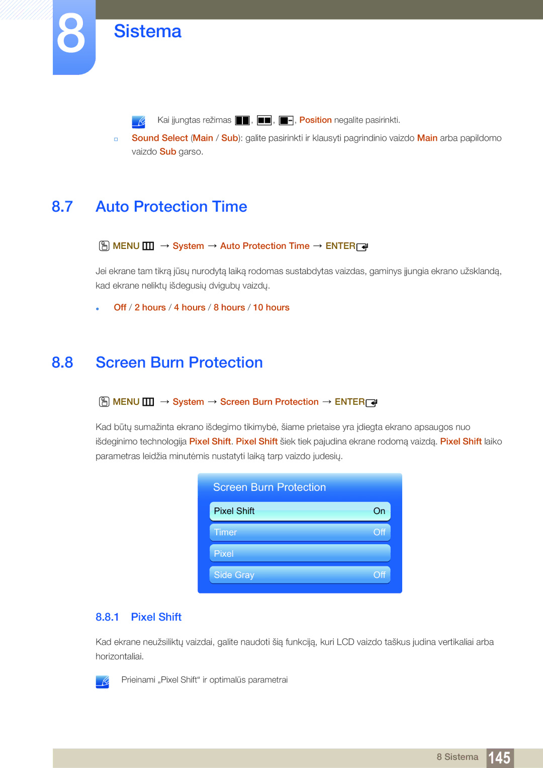 Samsung LH55MEBPLGC/EN manual Auto Protection Time, Screen Burn Protection, Pixel Shift 