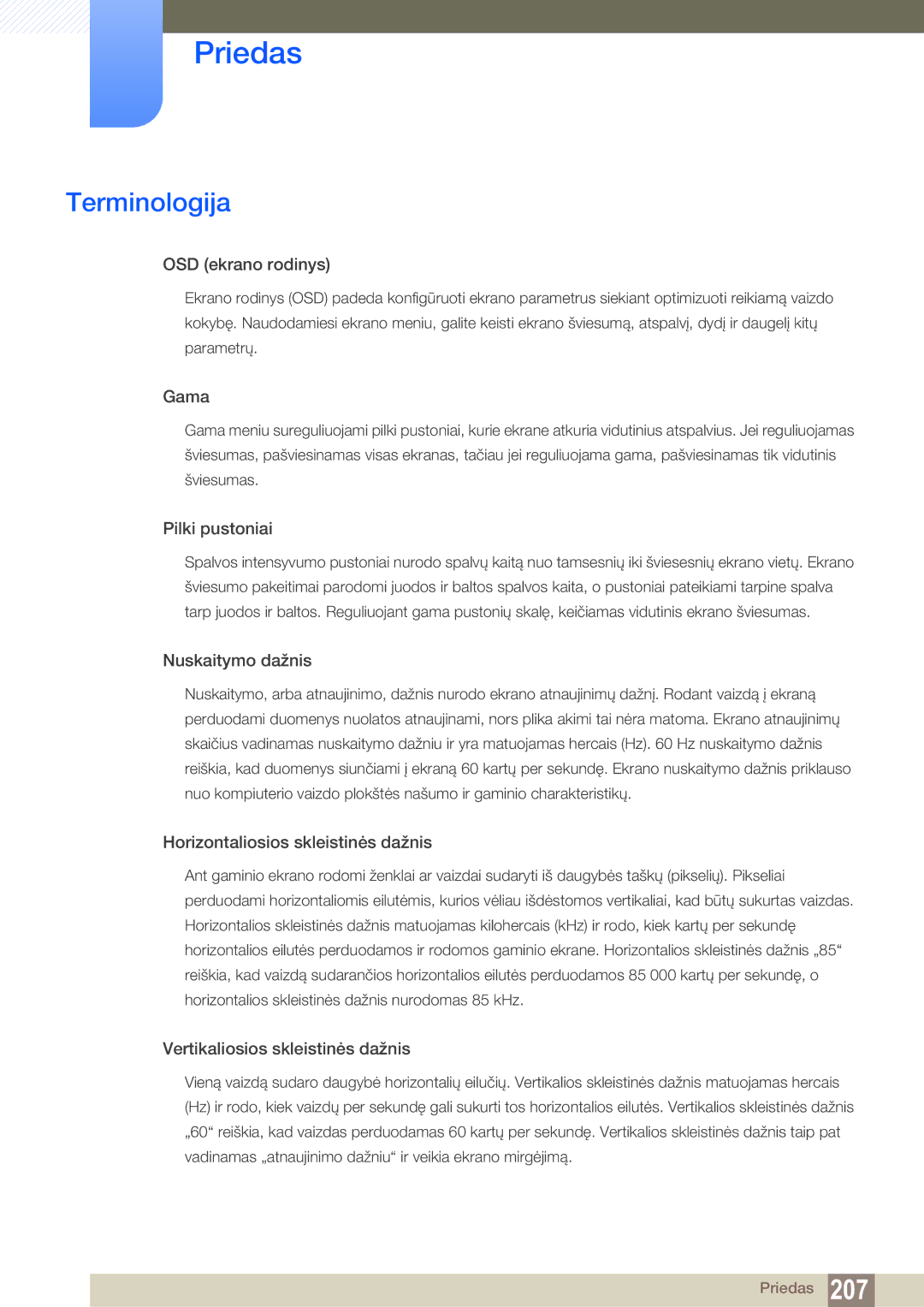 Samsung LH55MEBPLGC/EN manual Terminologija, OSD ekrano rodinys 