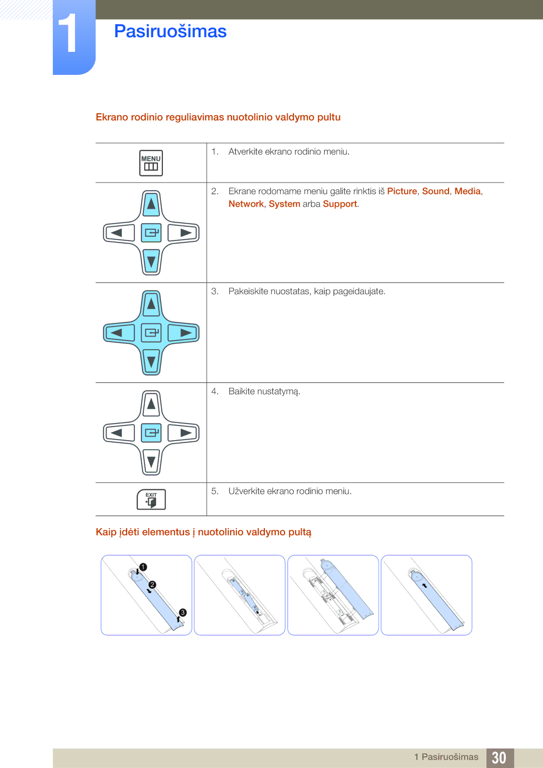 Samsung LH55MEBPLGC/EN manual Ekrano rodinio reguliavimas nuotolinio valdymo pultu, Network, System arba Support 