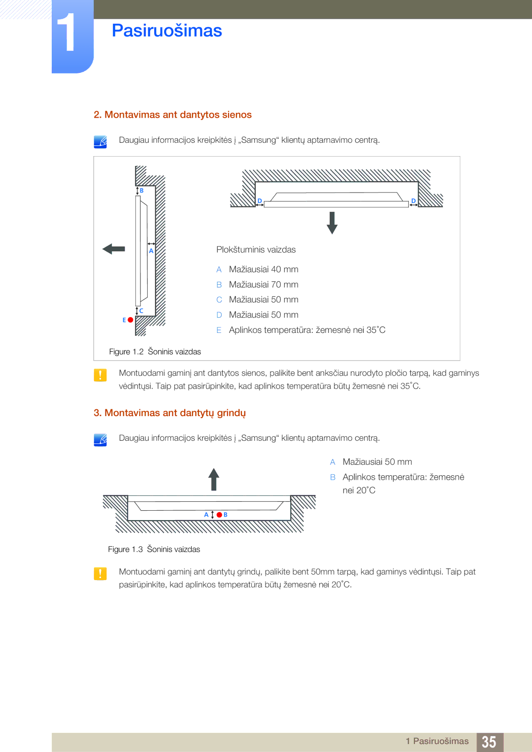 Samsung LH55MEBPLGC/EN manual Montavimas ant dantytos sienos, Montavimas ant dantytų grindų 