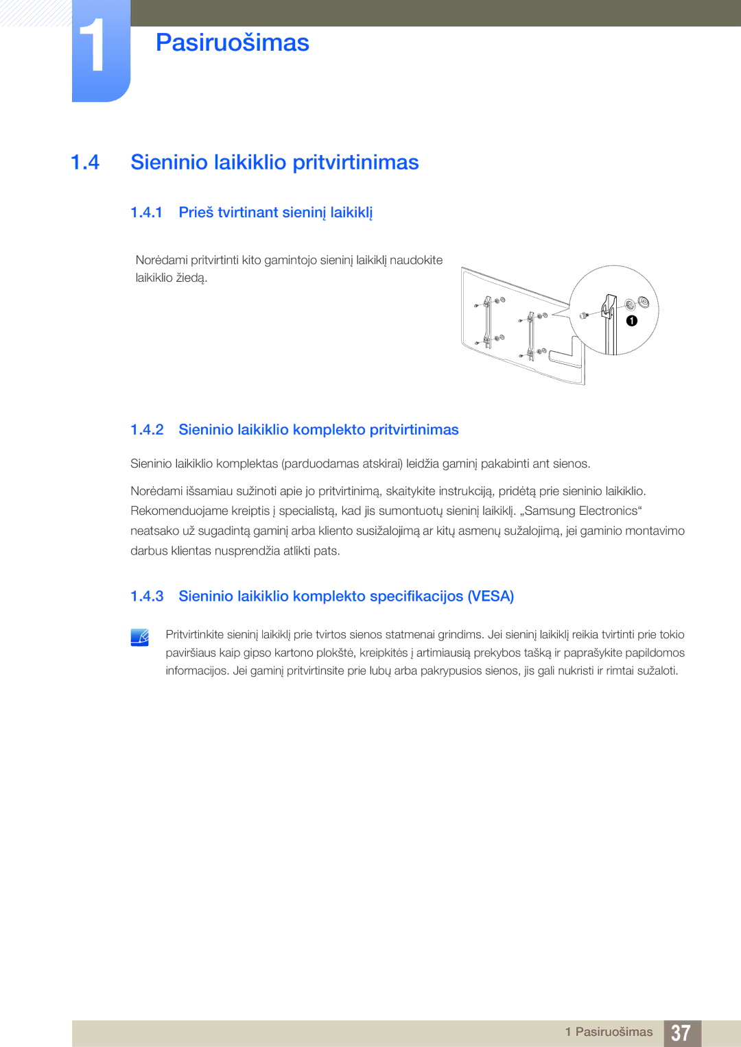 Samsung LH55MEBPLGC/EN manual Sieninio laikiklio pritvirtinimas, Prieš tvirtinant sieninį laikiklį 