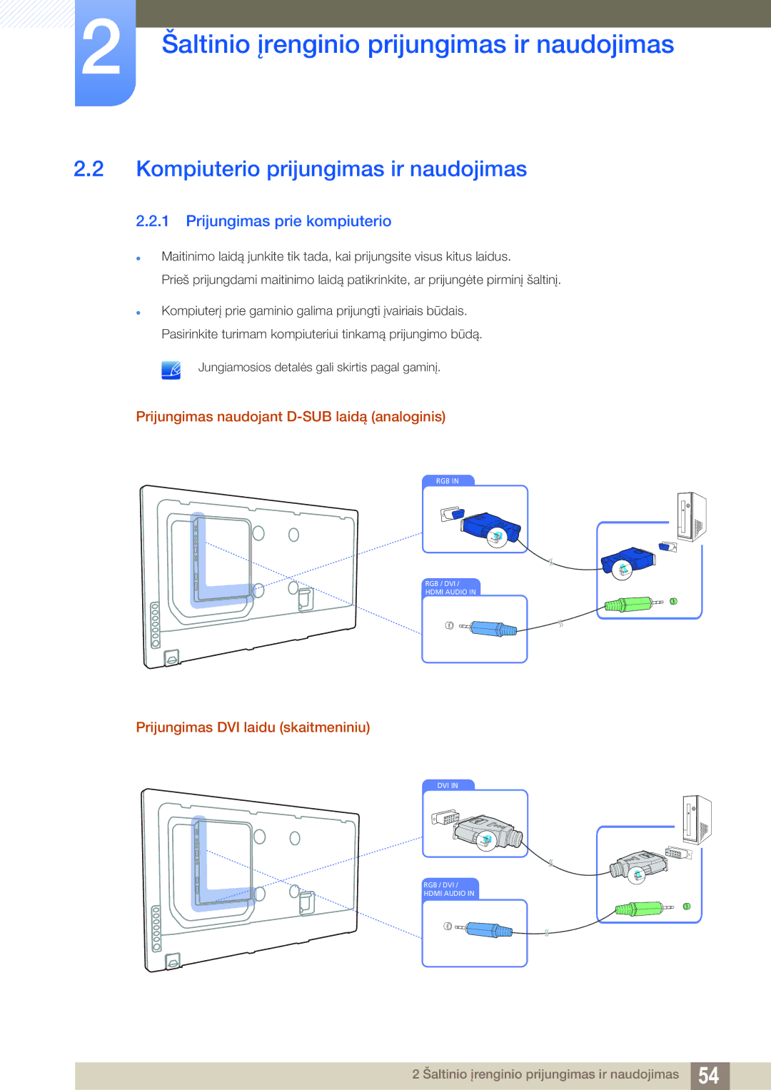 Samsung LH55MEBPLGC/EN manual Kompiuterio prijungimas ir naudojimas, Prijungimas prie kompiuterio 