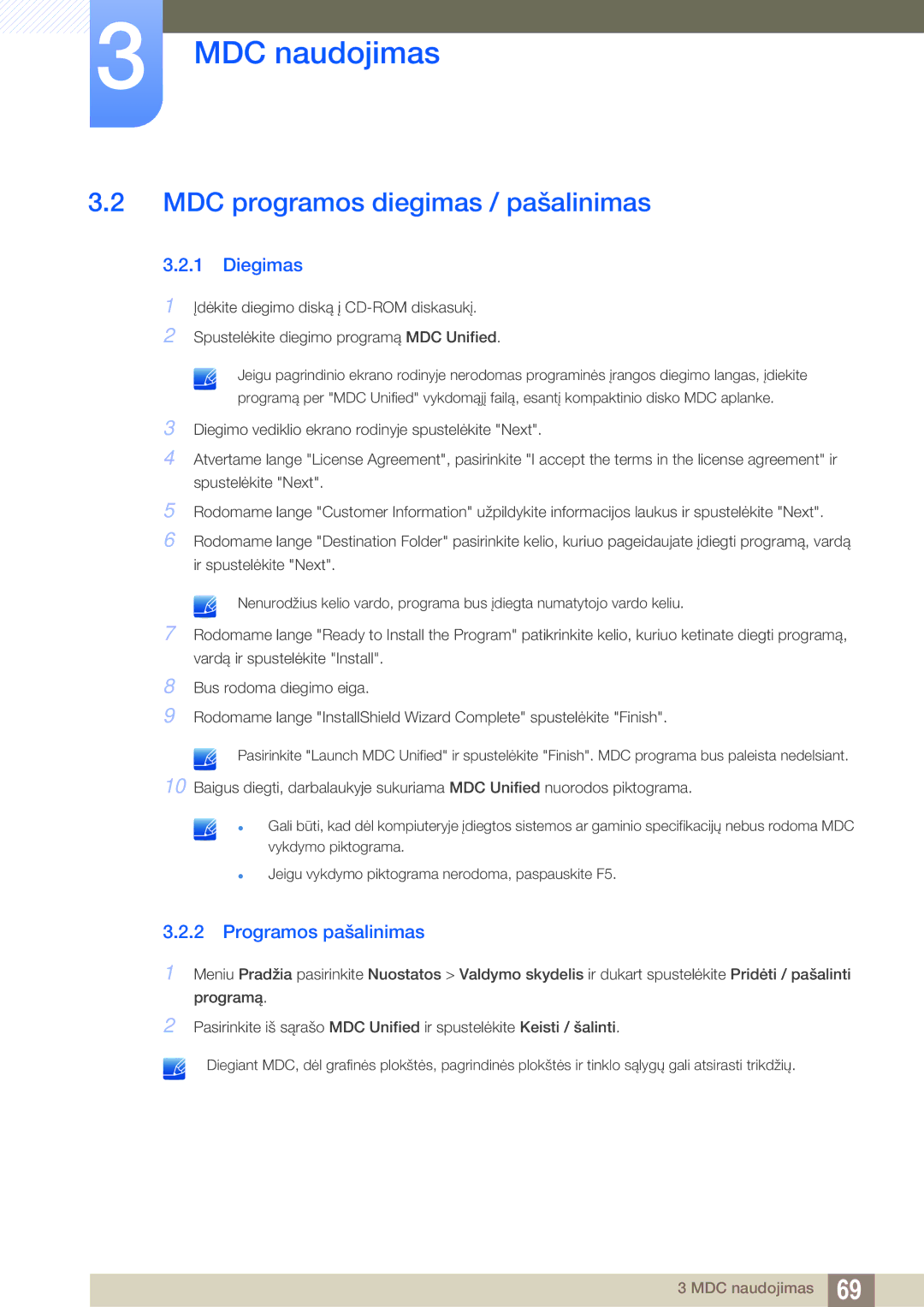 Samsung LH55MEBPLGC/EN manual MDC programos diegimas / pašalinimas, Programos pašalinimas 