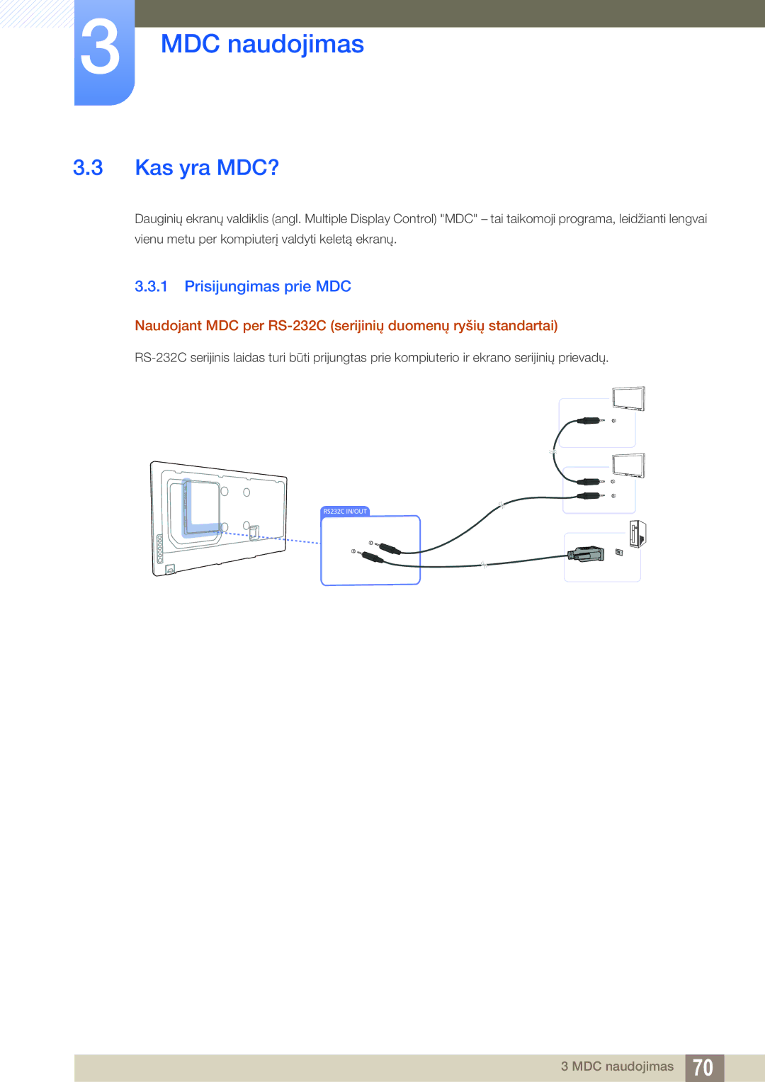 Samsung LH55MEBPLGC/EN manual Kas yra MDC?, Prisijungimas prie MDC 