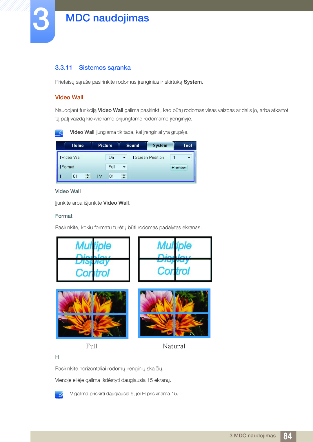 Samsung LH55MEBPLGC/EN manual Sistemos sąranka, Video Wall, Format 