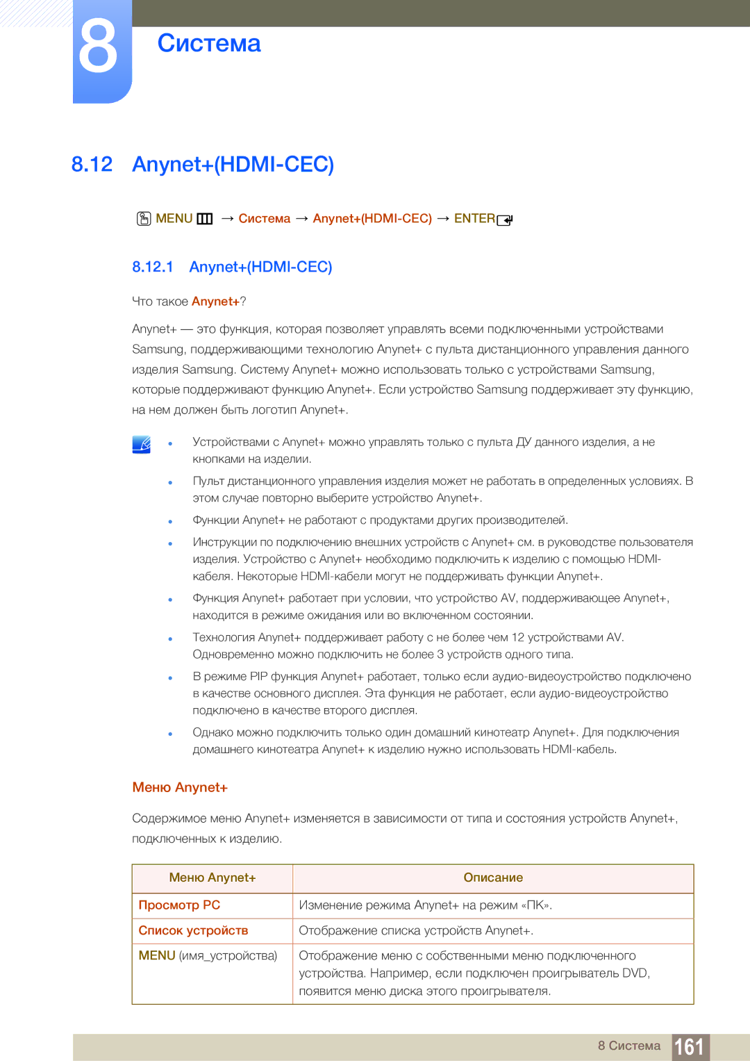 Samsung LH55MEBPLGC/EN manual Anynet+HDMI-CEC, Меню Anynet+ 