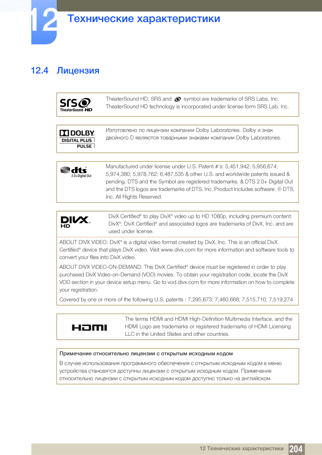 Samsung LH55MEBPLGC/EN manual 12.4 Лицензия 