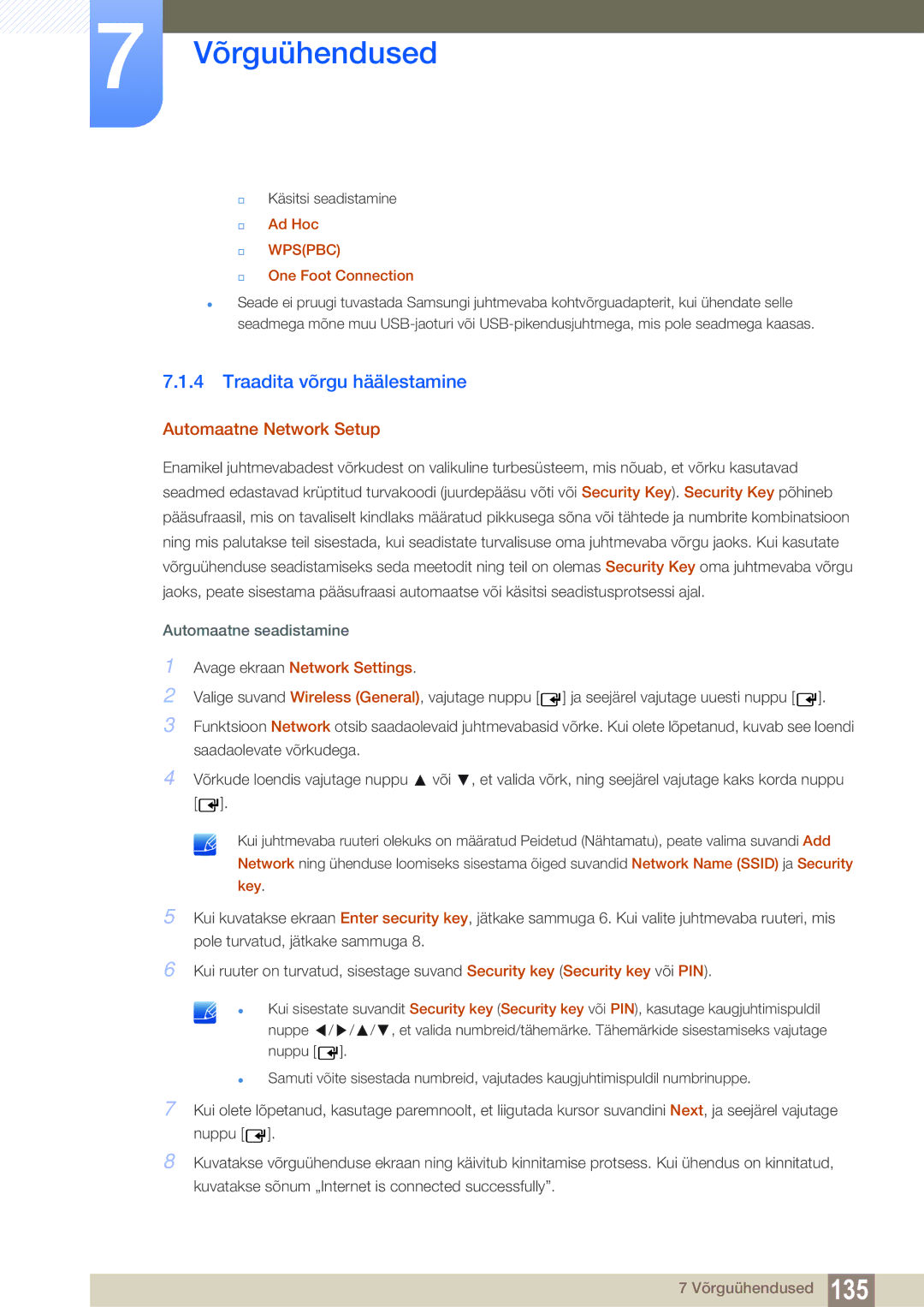 Samsung LH55MEBPLGC/EN manual Traadita võrgu häälestamine, Automaatne Network Setup, Käsitsi seadistamine, Ad Hoc 