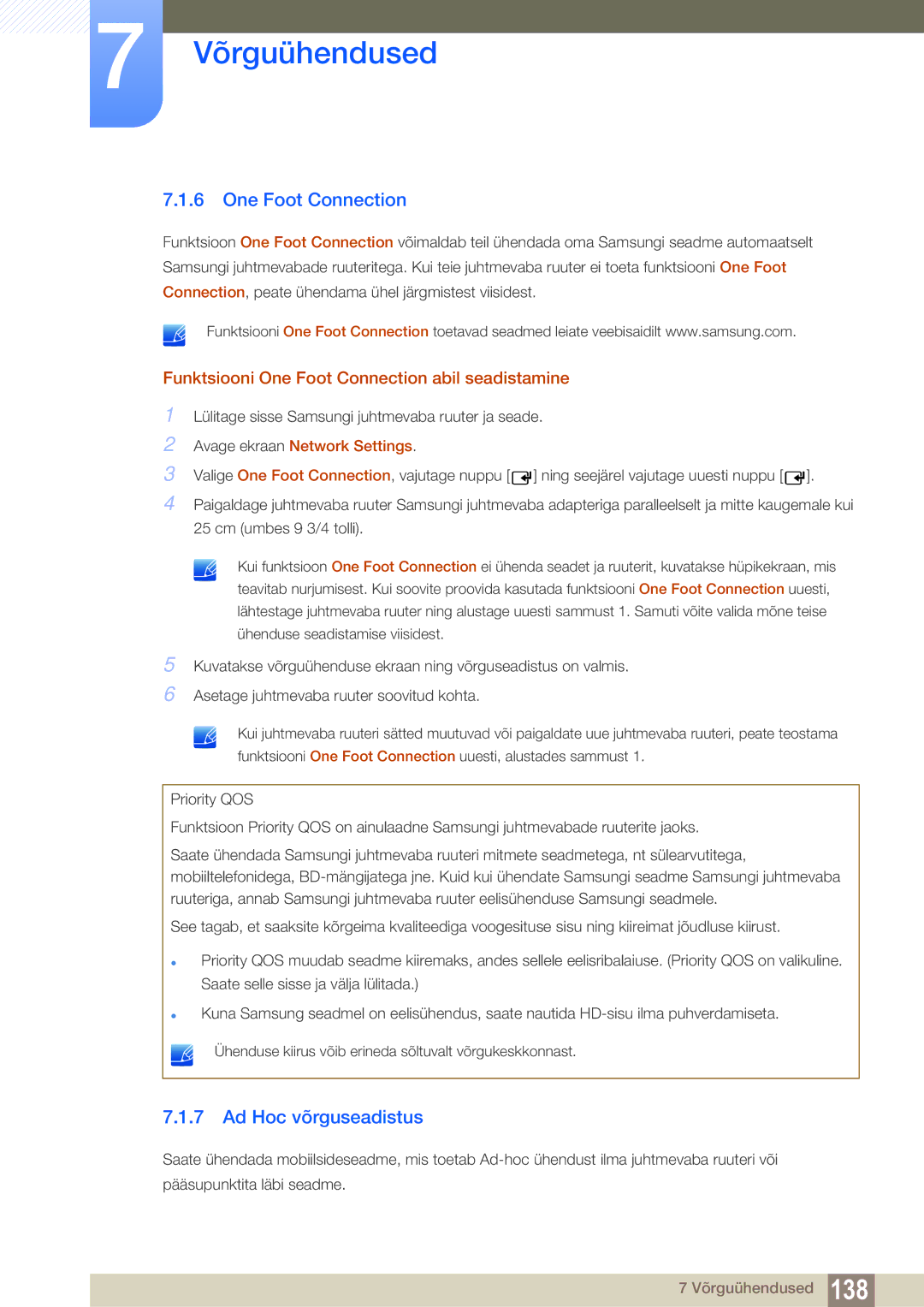 Samsung LH55MEBPLGC/EN manual Ad Hoc võrguseadistus, Funktsiooni One Foot Connection abil seadistamine 