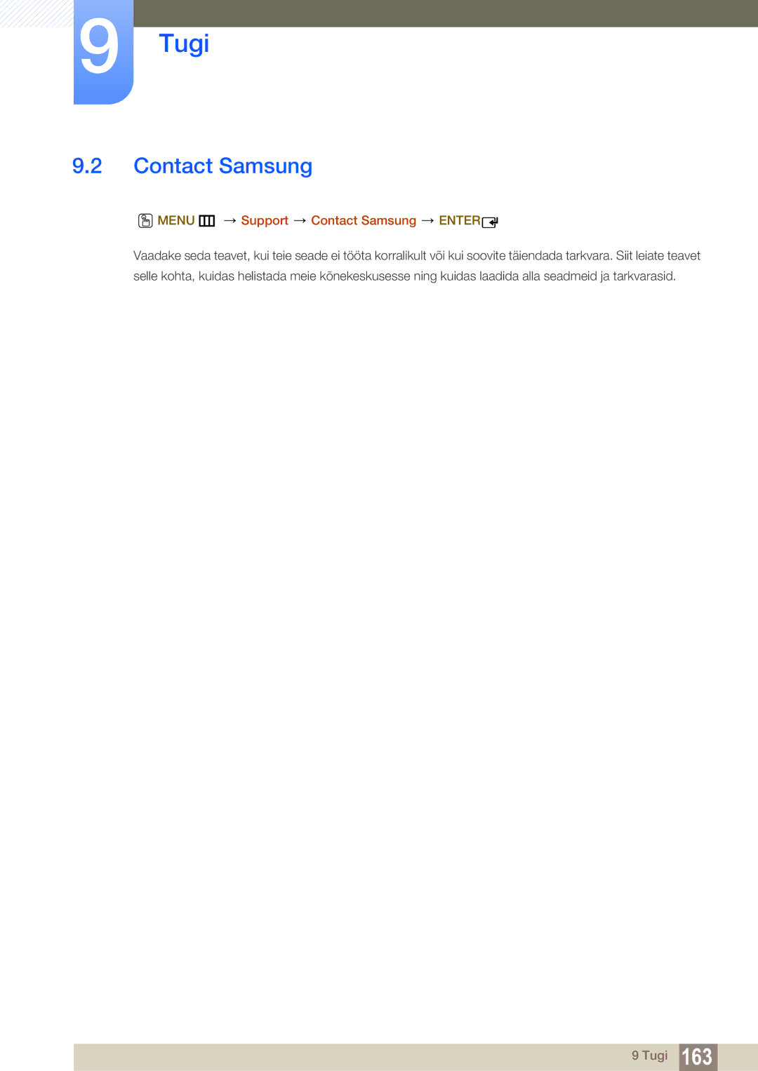 Samsung LH55MEBPLGC/EN manual Menu m Support Contact Samsung Enter 