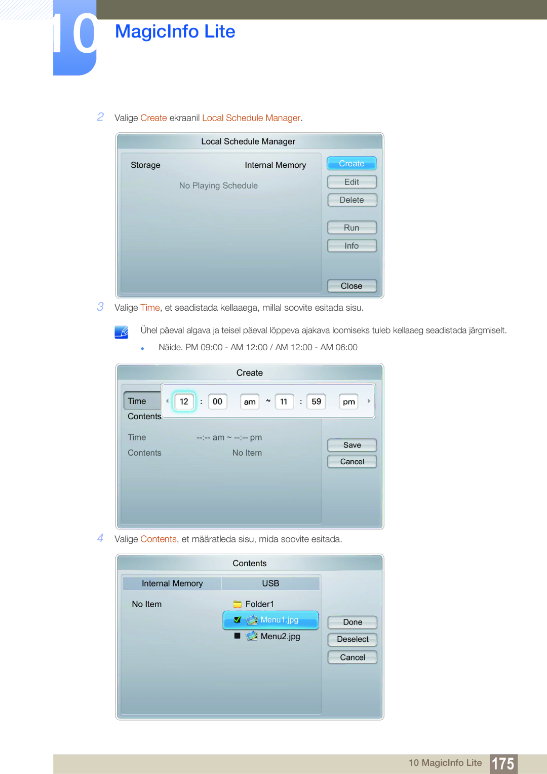 Samsung LH55MEBPLGC/EN manual Valige Create ekraanil Local Schedule Manager 