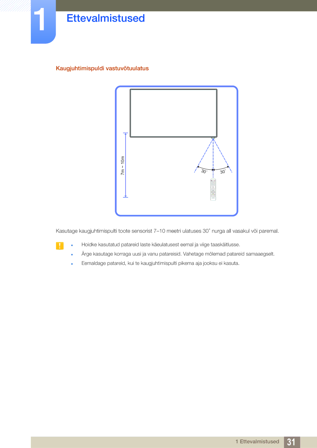 Samsung LH55MEBPLGC/EN manual Kaugjuhtimispuldi vastuvõtuulatus 