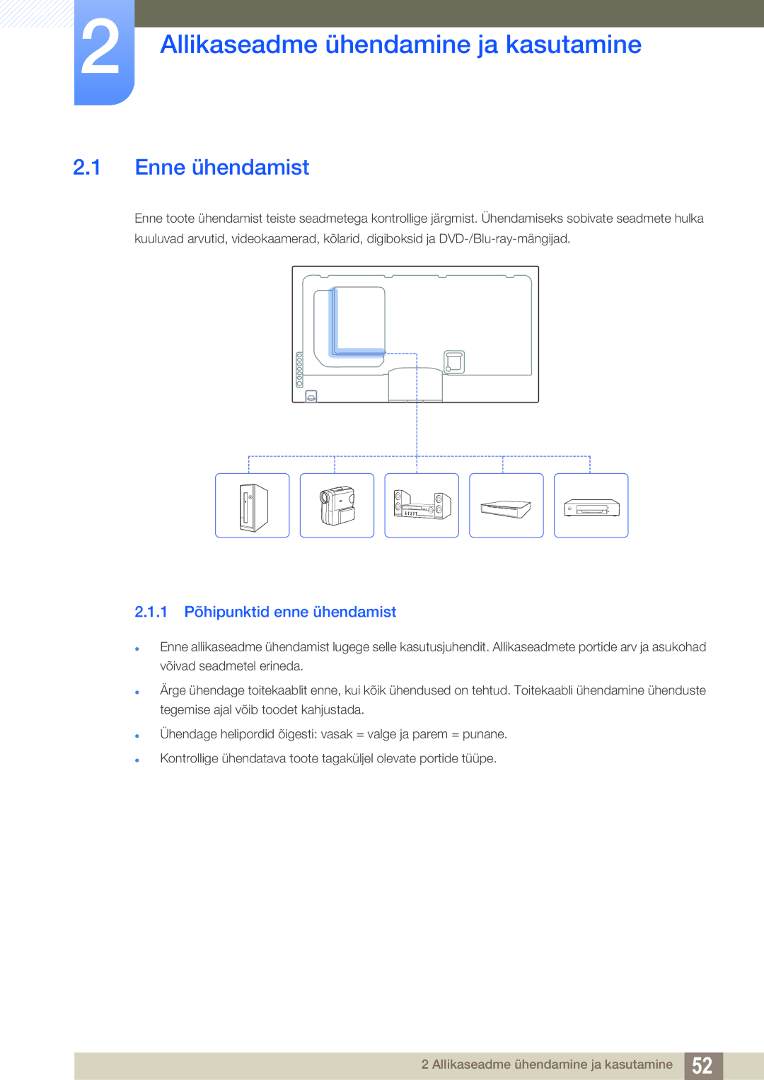 Samsung LH55MEBPLGC/EN manual Allikaseadme ühendamine ja kasutamine, Enne ühendamist, 1 Põhipunktid enne ühendamist 