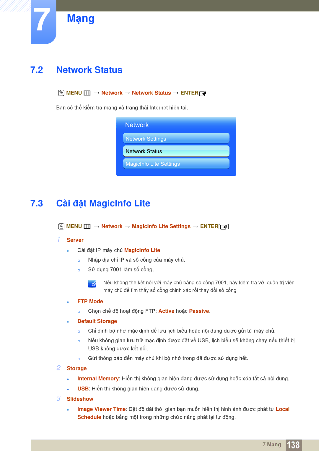 Samsung LH55MEBPLGC/XY, LH55MEBPLGC/XS manual Network Status, Cài đặt MagicInfo Lite 