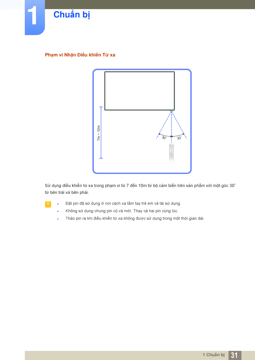 Samsung LH55MEBPLGC/XS, LH55MEBPLGC/XY manual Phạm vi Nhận Điều khiển Từ xa 