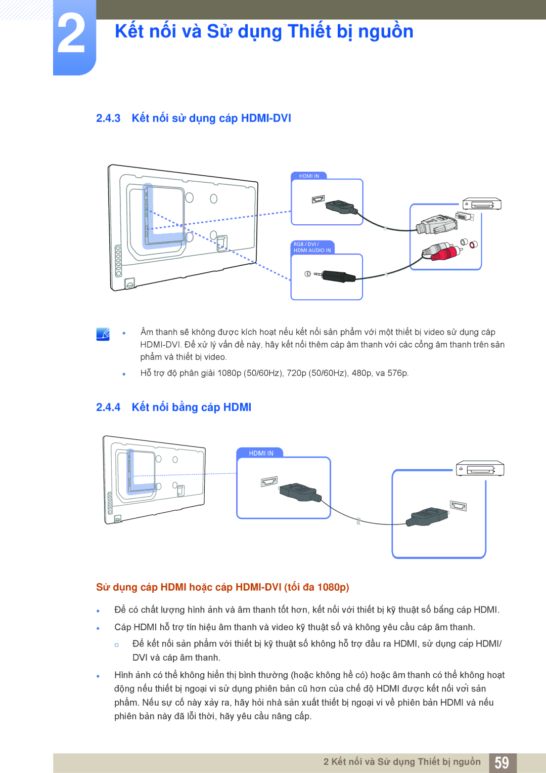 Samsung LH55MEBPLGC/XS, LH55MEBPLGC/XY manual 3 Kết nối sử dụng cáp HDMI-DVI, 4 Kết nối bằng cáp Hdmi 