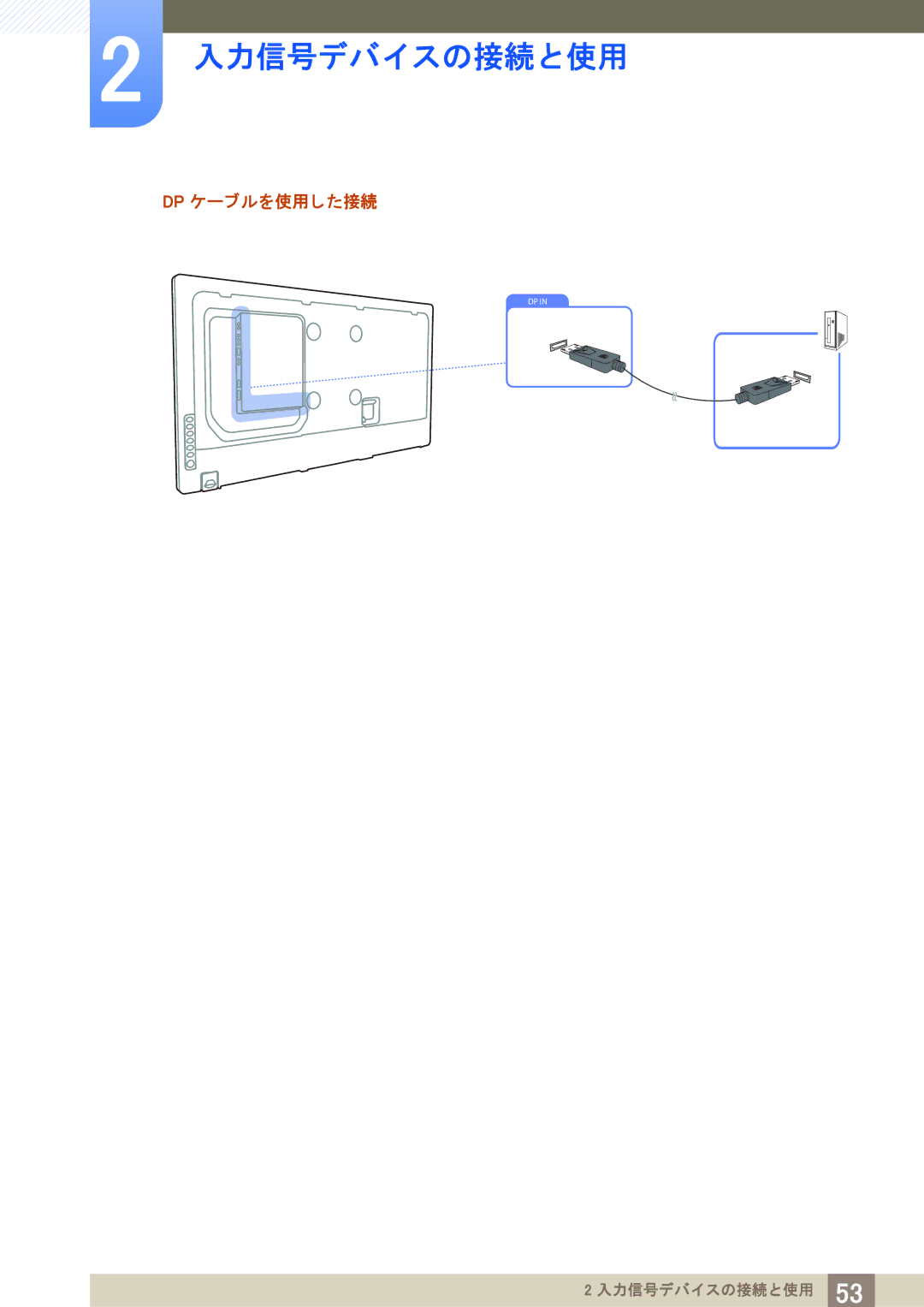 Samsung LH46MEPLGC/XJ, LH55MEPLGC/XJ, LH55UEPLGC/XJ, LH55UEAPLGC/XJ, LH46UEPLGC/XJ, LH46UEAPLGC/XJ manual Dp ケーブルを使用し た接続 