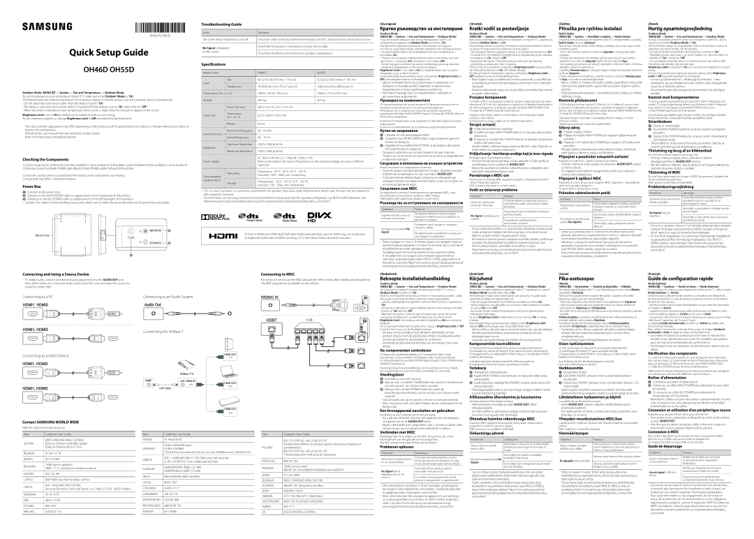 Samsung LH46OHDPKBC/EN manual Kratki vodič za postavljanje, Příručka pro rychlou instalaci, Hurtig opsætningsvejledning 