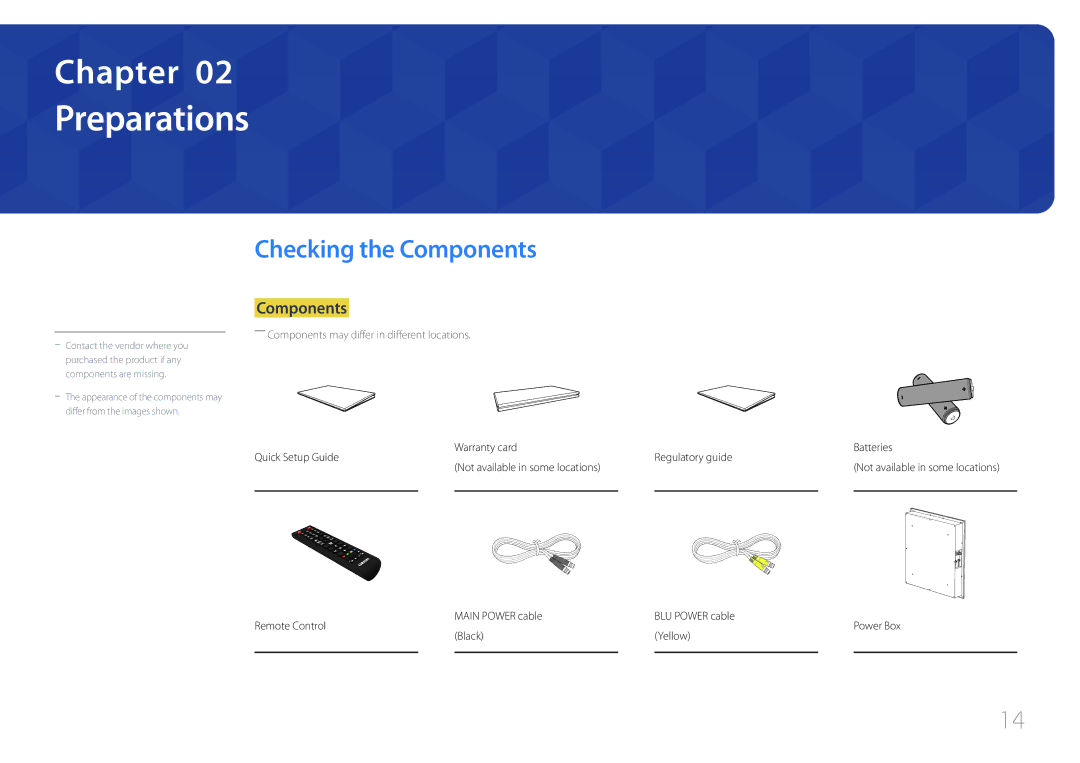 Samsung LH55OHDPKBC/CH, LH55OHDPKBC/EN, LH46OHDPKBC/EN, LH46OHDPKBC/UE, LH46OHDPKBC/XU Preparations, Checking the Components 