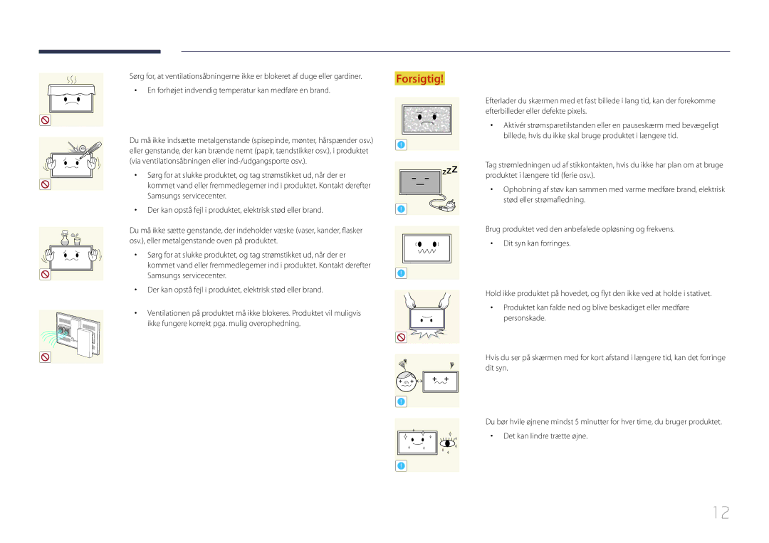 Samsung LH55OHDPKBC/EN, LH46OHDPKBC/EN, LH46OHDPKBC/XU manual En forhøjet indvendig temperatur kan medføre en brand 