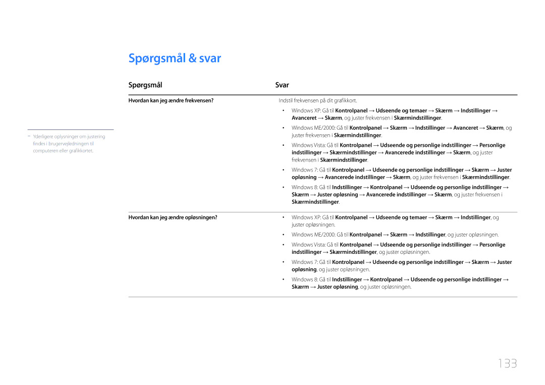 Samsung LH46OHDPKBC/EN, LH55OHDPKBC/EN, LH46OHDPKBC/XU manual Spørgsmål & svar, 133, Spørgsmål Svar 