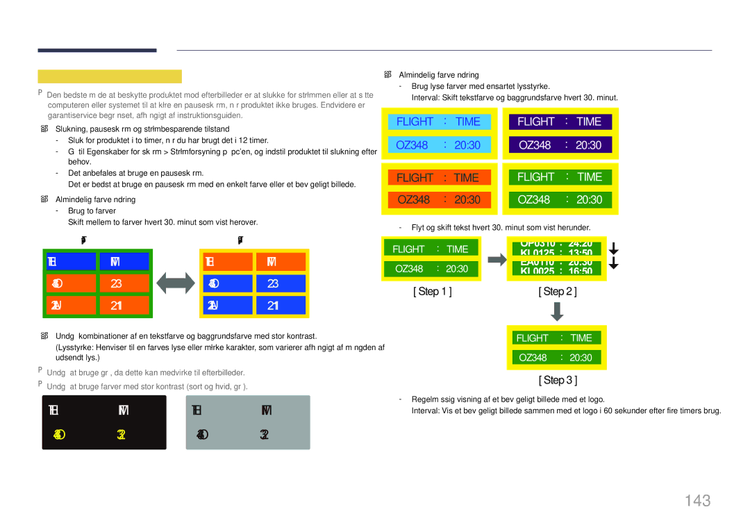 Samsung LH46OHDPKBC/XU, LH55OHDPKBC/EN, LH46OHDPKBC/EN manual 143, Forebyggelse af efterbilleder 