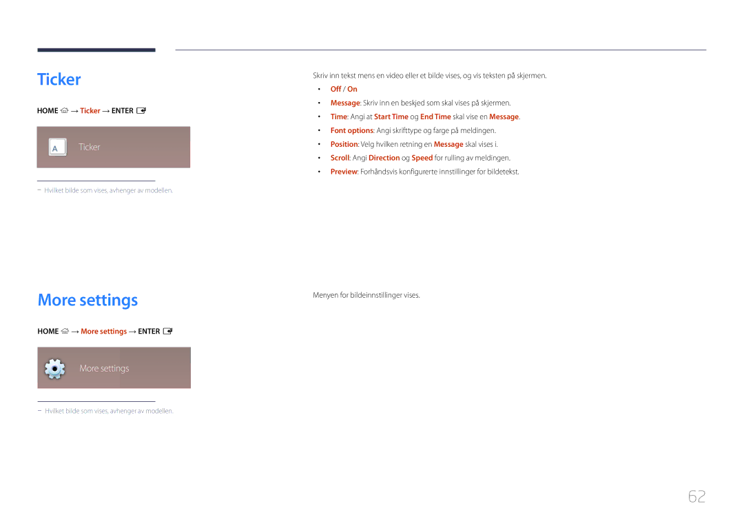 Samsung LH46OHDPKBC/XU, LH55OHDPKBC/EN, LH46OHDPKBC/EN manual Ticker, More settings 