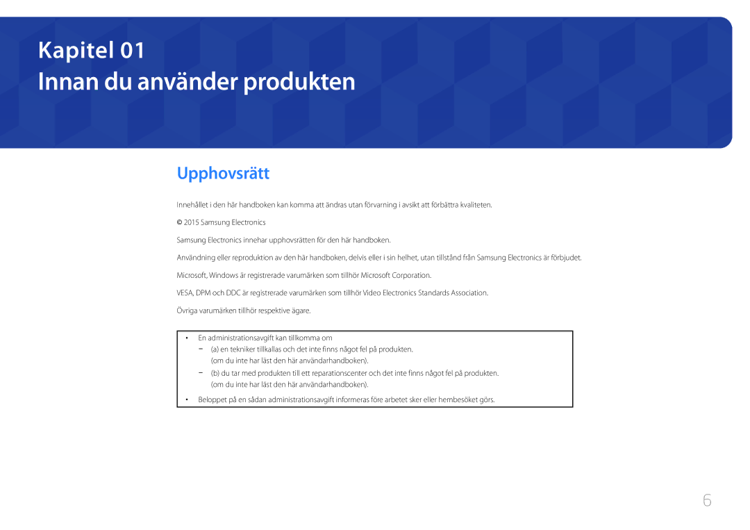 Samsung LH55OHDPKBC/EN, LH46OHDPKBC/EN, LH46OHDPKBC/XU manual Innan du använder produkten, Upphovsrätt 