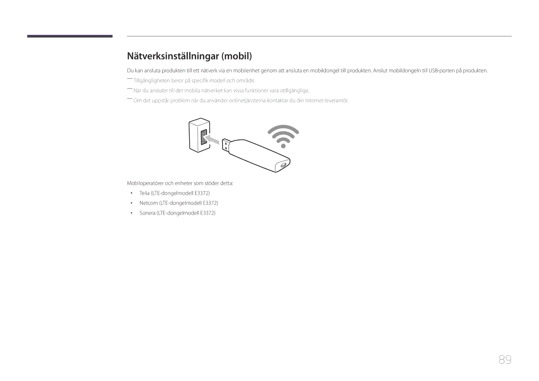 Samsung LH46OHDPKBC/XU, LH55OHDPKBC/EN, LH46OHDPKBC/EN manual Nätverksinställningar mobil 