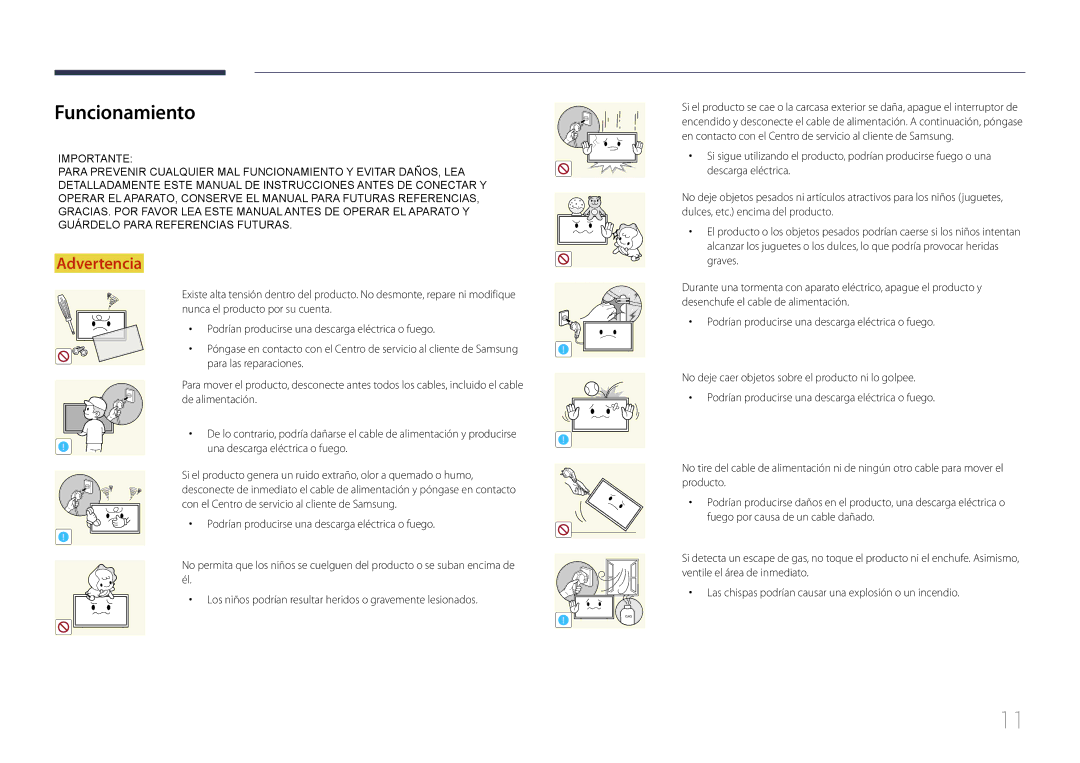 Samsung LH46OHDPKBC/EN, LH55OHDPKBC/EN manual Funcionamiento, Una descarga eléctrica o fuego 