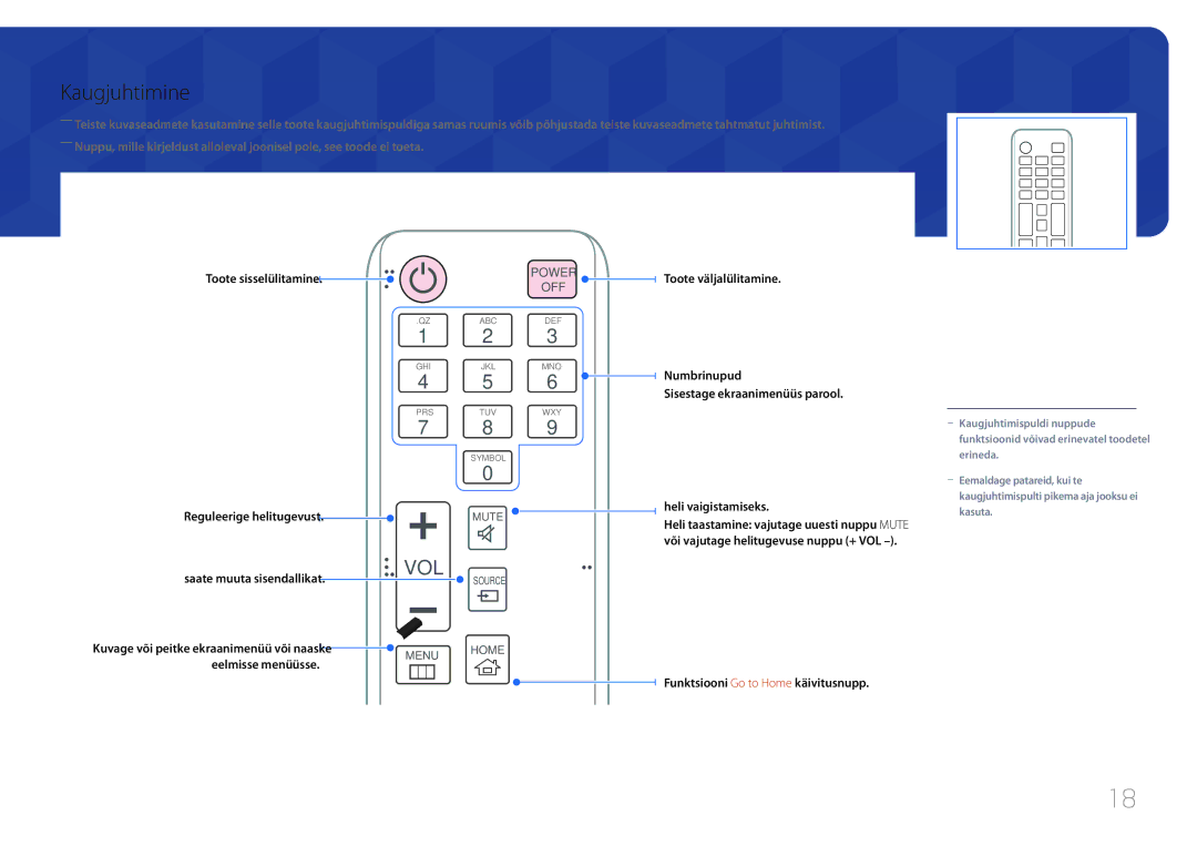 Samsung LH55OHDPKBC/EN, LH46OHDPKBC/EN manual Kaugjuhtimine, Funktsiooni Go to Home käivitusnupp 