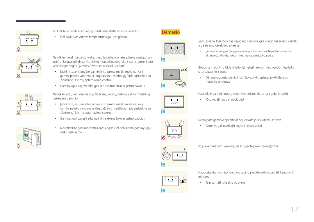 Samsung LH55OHDPKBC/EN, LH46OHDPKBC/EN manual Ventiliacijos angą ar įvesties / išvesties prievadus ir pan 