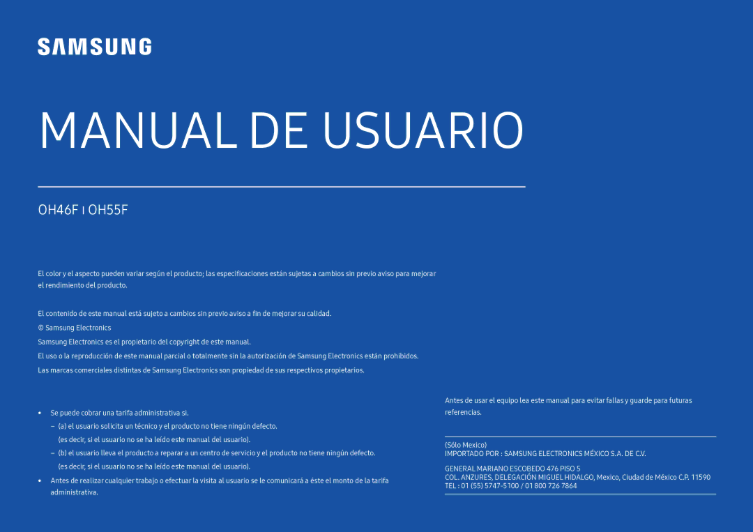 Samsung LH46OHFPKBC/EN, LH55OHFPKBC/EN manual Manual DE Usuario 