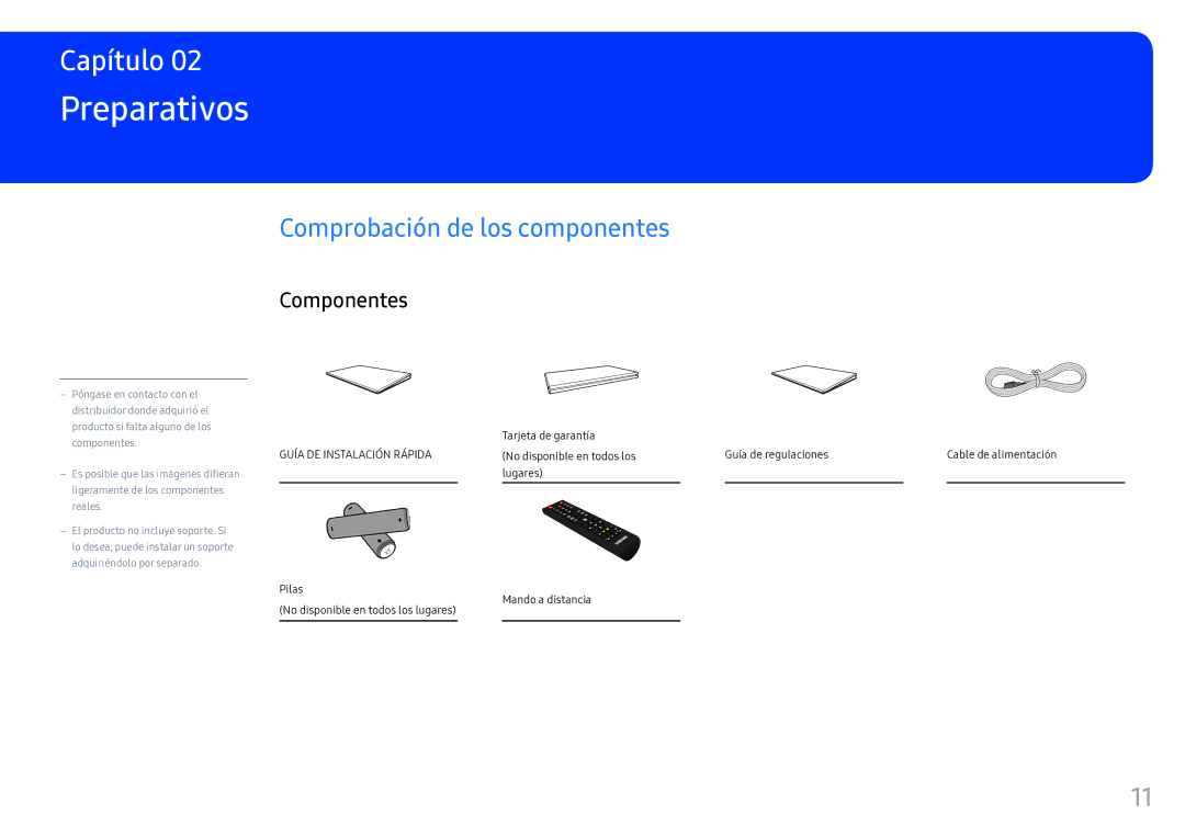 Samsung LH46OHFPKBC/EN, LH55OHFPKBC/EN manual Preparativos, Comprobación de los componentes, Componentes 