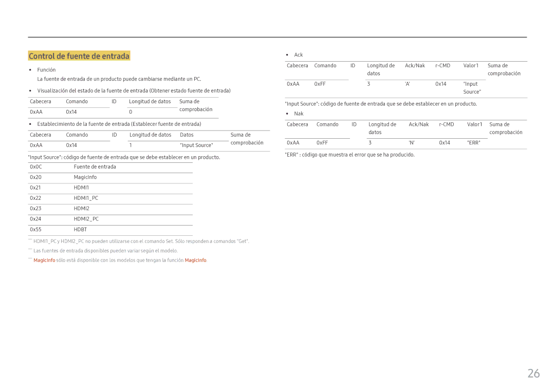 Samsung LH55OHFPKBC/EN, LH46OHFPKBC/EN manual Control de fuente de entrada 