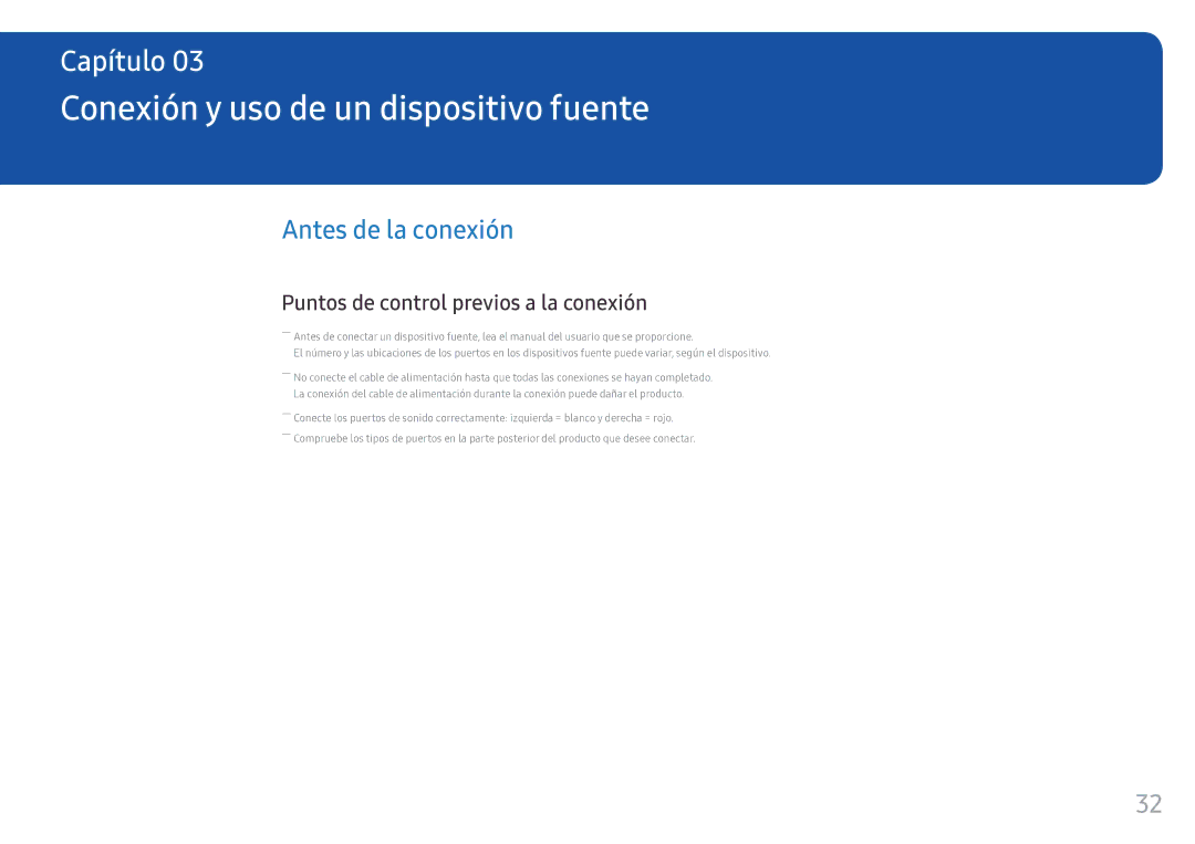 Samsung LH55OHFPKBC/EN, LH46OHFPKBC/EN manual Conexión y uso de un dispositivo fuente, Antes de la conexión 