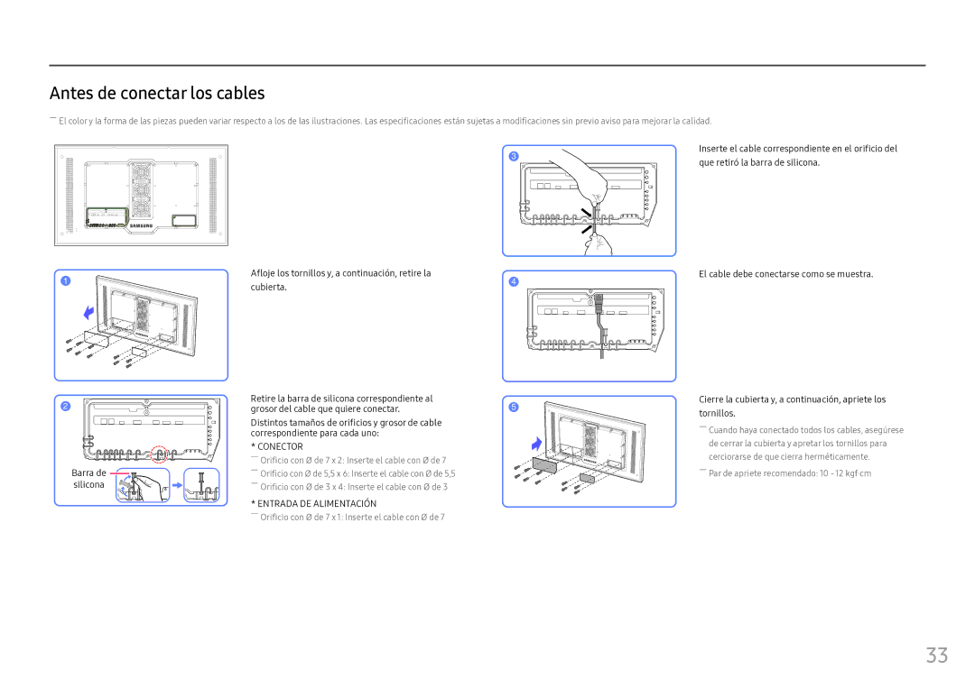 Samsung LH46OHFPKBC/EN, LH55OHFPKBC/EN manual Antes de conectar los cables, Que retiró la barra de silicona 