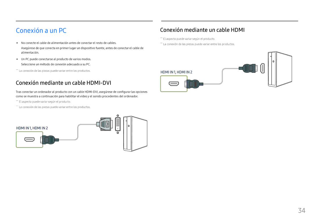 Samsung LH55OHFPKBC/EN manual Conexión a un PC, Conexión mediante un cable HDMI-DVI, Conexión mediante un cable Hdmi 