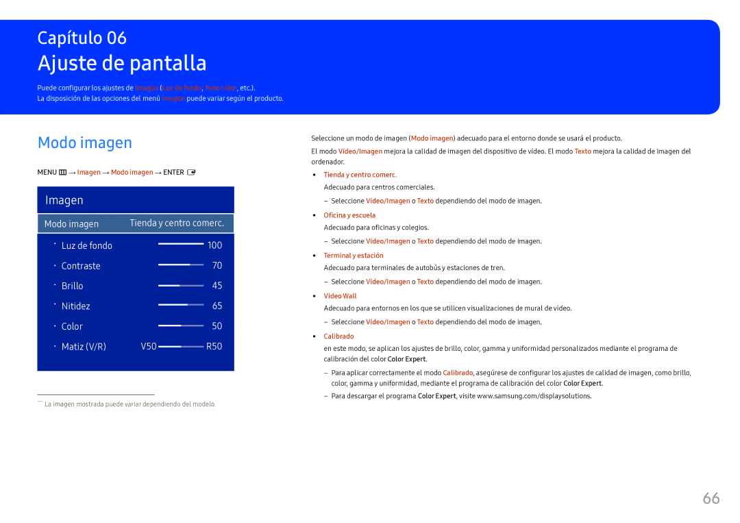 Samsung LH55OHFPKBC/EN, LH46OHFPKBC/EN manual Ajuste de pantalla, Menu m→ Imagen → Modo imagen → Enter E 