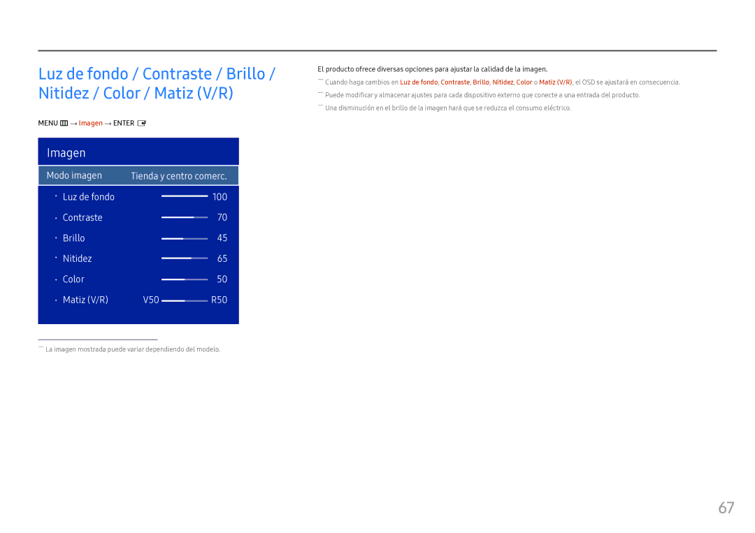 Samsung LH46OHFPKBC/EN, LH55OHFPKBC/EN manual Menu m → Imagen → Enter E 